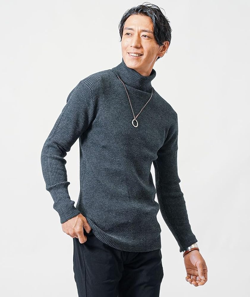 Amazon | [MENZ-STYLE] タートルネック メンズ スリム 黒 冬 トップス